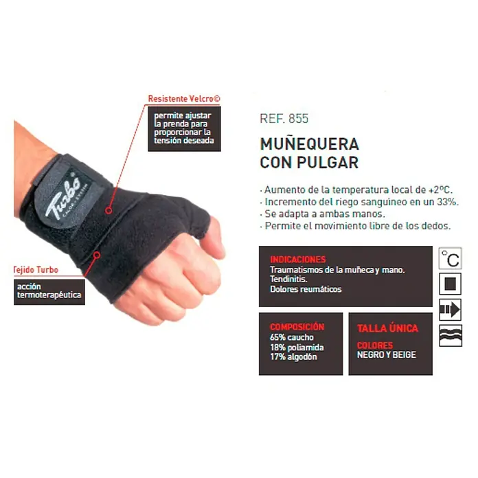 Turbo Muñequera con soporte pulgar - Universal, Negro