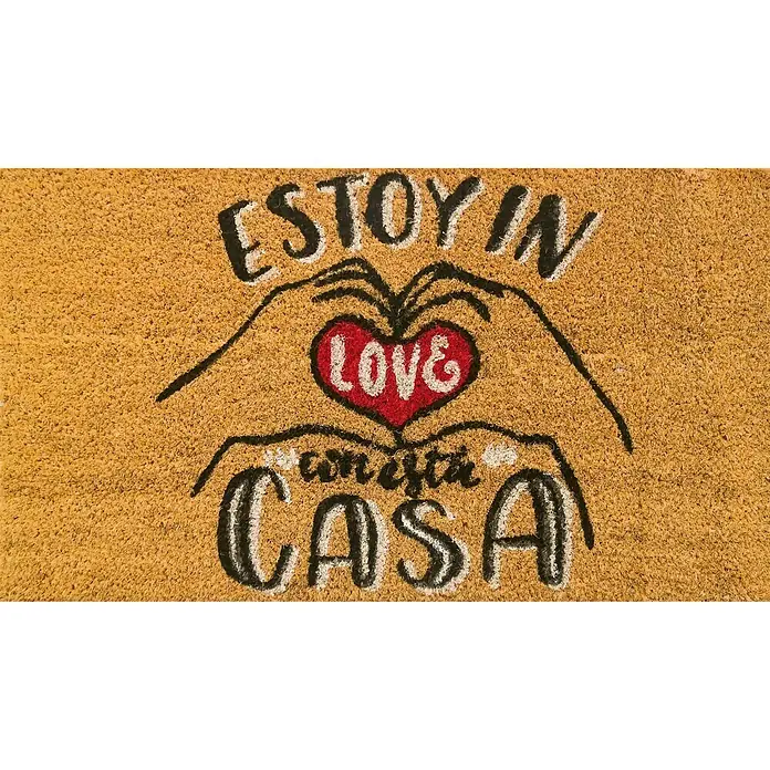 Felpudo de coco In love - 70 x 40 cm, Estándar, Fibra de coco natural y PVC