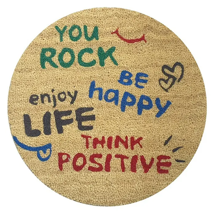 Felpudo de coco Be happy - 50 x 50 cm, Fibra de coco natural y PVC