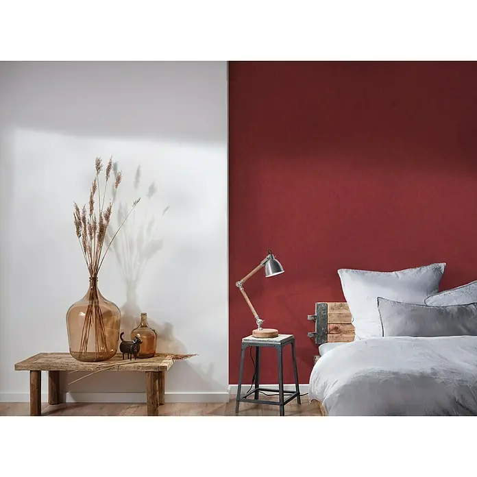 AS Creation Geo Nordic Vliestapete - Rot, Uni, 10,05 x 0,53 m - Stimmungsaufnahme