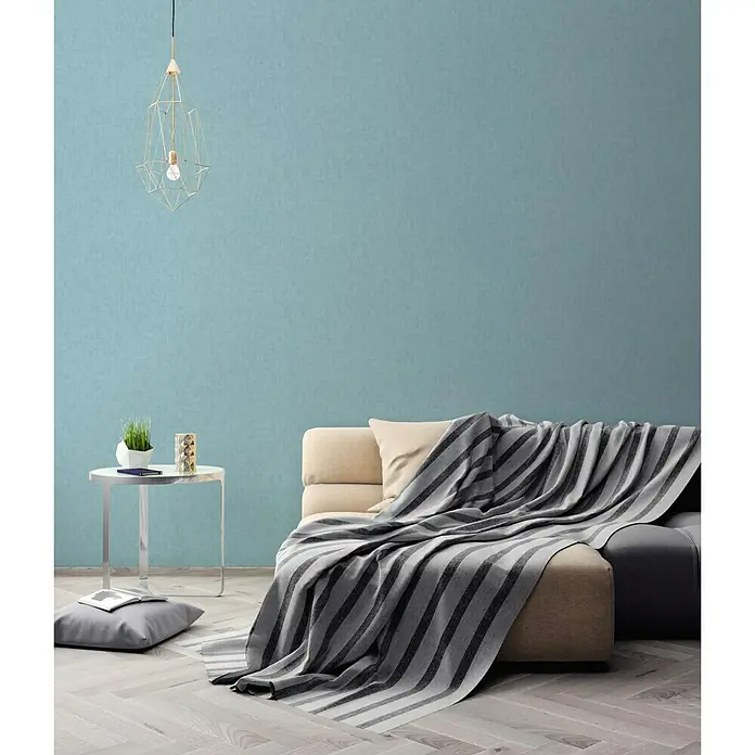AS Creation Geo Nordic Vliestapete - Blau, Uni, 10,05 x 0,53 m - Stimmungsaufnahme