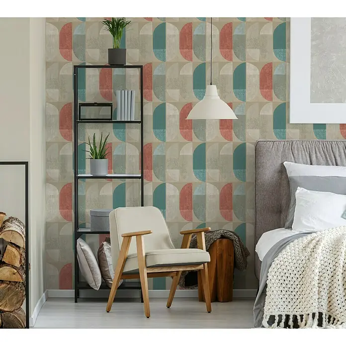 AS Creation Geo Nordic Vliestapete Grafik - Blau/Rot, Grafisch, 10,05 x 0,53 m - Stimmungsaufnahme