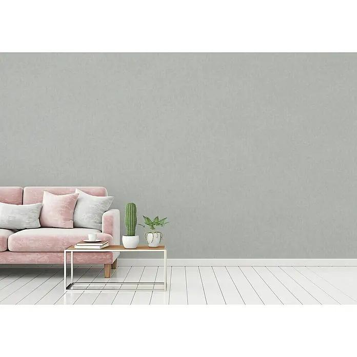 AS Creation Geo Nordic Vliestapete - Grau, Uni, 10,05 x 0,53 m - Stimmungsaufnahme