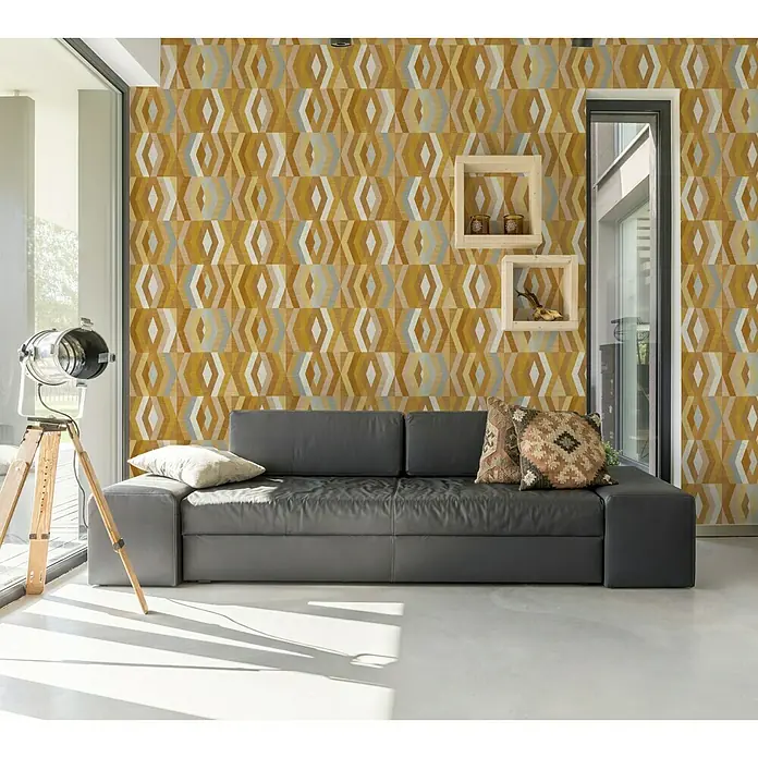 AS Creation Geo Nordic Vliestapete Karografik - Gelb, Grafisch, 10,05 x 0,53 m - Stimmungsaufnahme