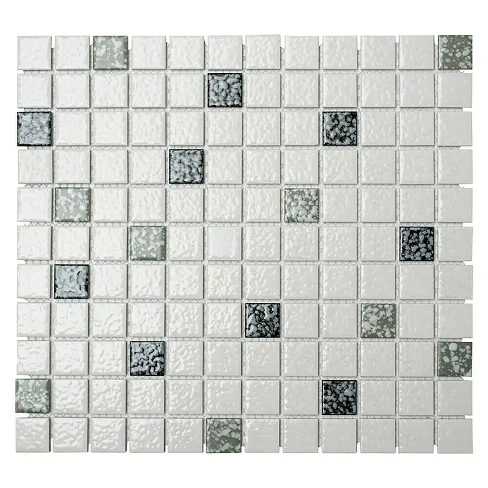 Mozaïektegel vierkant Classic TD 180N - 30,5 x 30,5 cm, Wit/Zwart, Glanzend - Top-down weergave