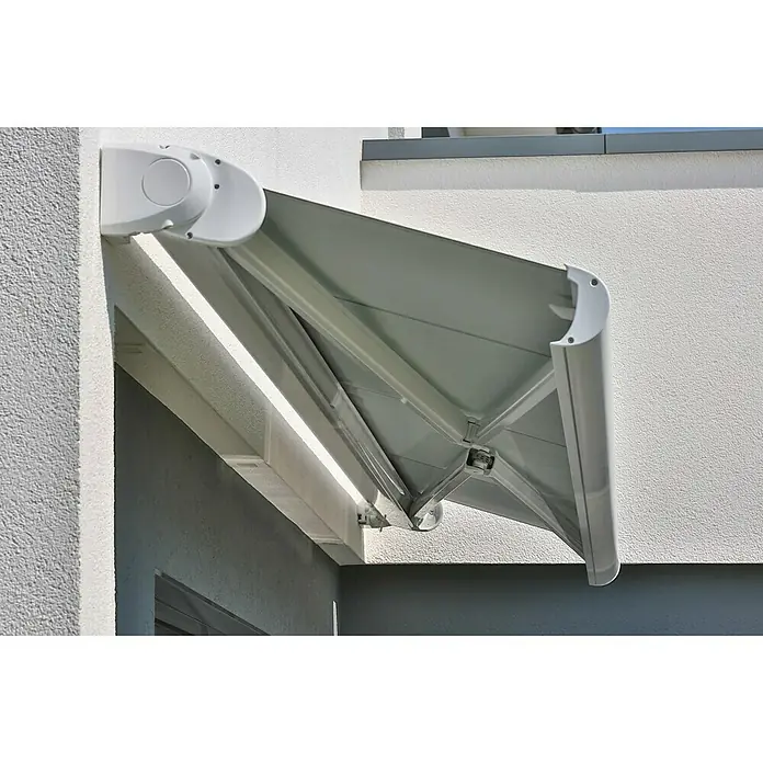 Deyo Limassol Vollkassettenmarkise - Grün, Farbe Gestell: Weiß, Breite: 5 m, Ausfall: 3,5 m - Detailaufnahme