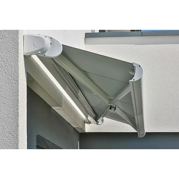 Deyo Limassol Vollkassettenmarkise - Beige, Farbe Gestell: Weiß, Breite: 4 m, Ausfall: 3,5 m - Detailaufnahme