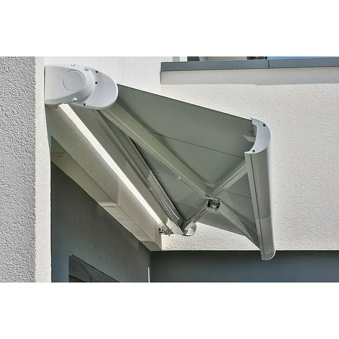 Deyo Limassol Vollkassettenmarkise - Sandbeige, Farbe Gestell: Weiß, Breite: 4 m, Ausfall: 3,5 m - Detailaufnahme