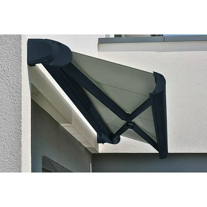 Deyo Limassol Vollkassettenmarkise - Grau/Bordeaux/Weiß, Farbe Gestell: Anthrazit, Breite: 5,5 m, Ausfall: 3,5 m - Detailaufnahme