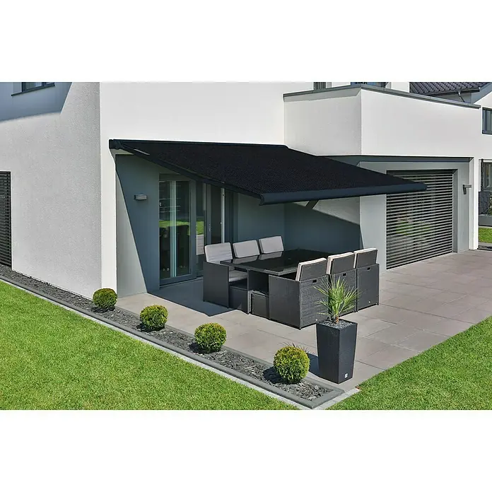 Deyo Limassol Vollkassettenmarkise - Anthrazit, Farbe Gestell: Anthrazit, Breite: 3,5 m, Ausfall: 3 m - Stimmungsaufnahme
