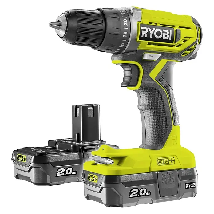 Ryobi ONE+ Akku-Bohrschrauber R18DD2-220S - 18 V, 2 Akkus, 2 Ah, Leerlaufdrehzahl: 0 U/min - 1.350 U/min - Linke Seitenansicht