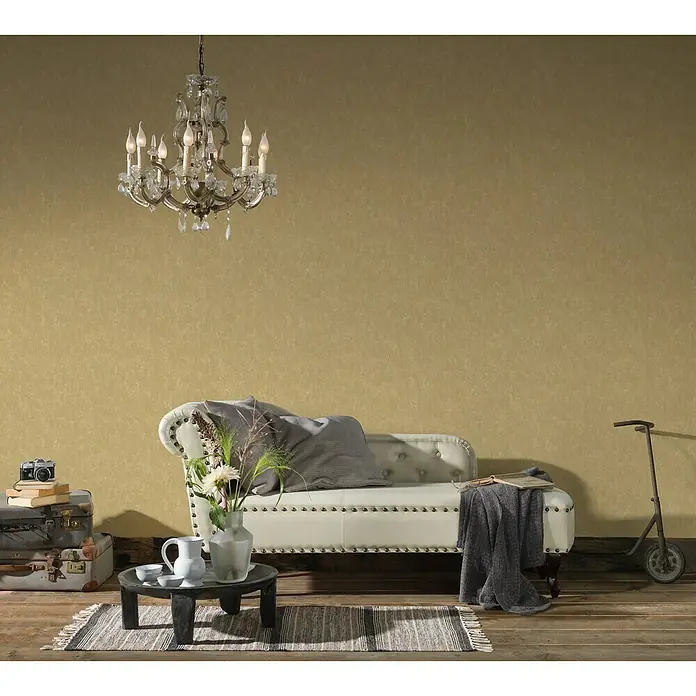 AS Creation Romantico Vliestapete Uni Metallic - Gold, Uni, 10,05 x 0,53 m - Stimmungsaufnahme