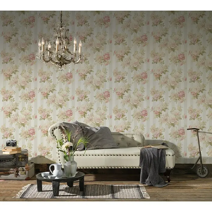 AS Creation Romantico Vliestapete Blüten - Rosé, Floral, 10,05 x 0,53 m - Stimmungsaufnahme