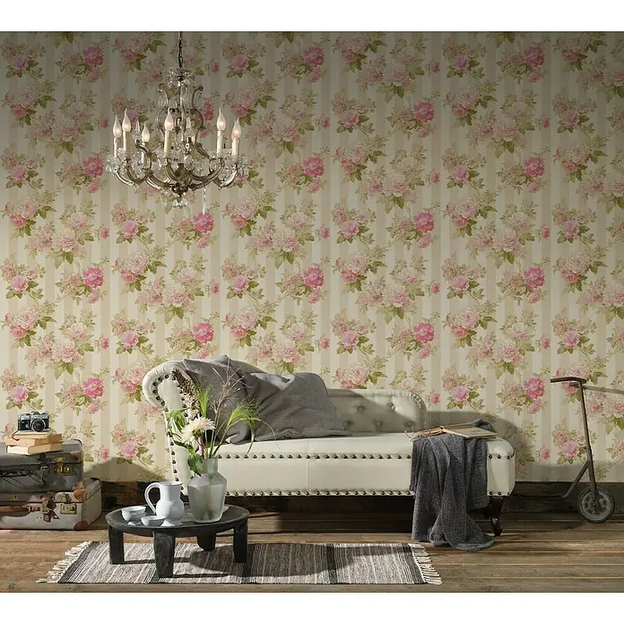 AS Creation Romantico Vliestapete Blüten - Pink, Floral, 10,05 x 0,53 m - Stimmungsaufnahme