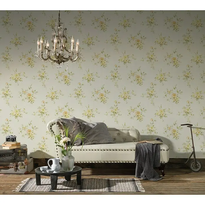 AS Creation Romantico Vliestapete Rose - Gelb, Floral, 10,05 x 0,53 m - Stimmungsaufnahme