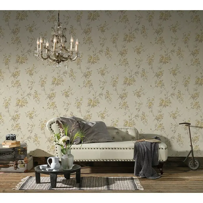 AS Creation Romantico Vliestapete Blütenranke - Gold, Floral, 10,05 x 0,53 m - Stimmungsaufnahme
