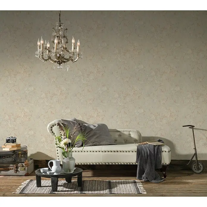 AS Creation Romantico Vliestapete Rosenranke - Taupe, Floral, 10,05 x 0,53 m - Stimmungsaufnahme