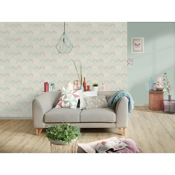 AS Creation Pop Style Vliestapete Kreisoptik - Beige/Blau, Grafisch, 10,05 x 0,53 m - Stimmungsaufnahme