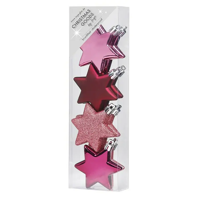 Christbaumschmuck Stern Berry Kiss - Rosa, Rot, Kunststoff, Stern, 8 Stk. - Vorderansicht