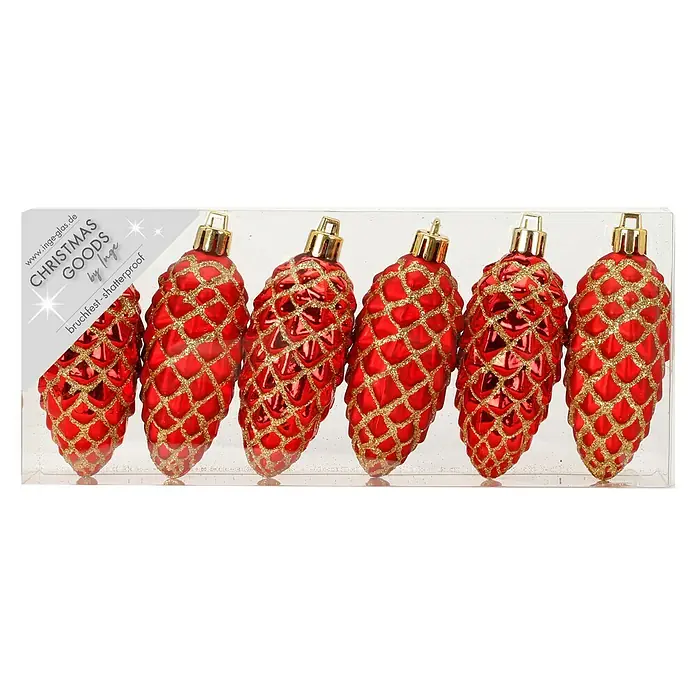 Christbaumschmuck Zapfen - Rot, Kunststoff, 6 Stk. - Vorderansicht