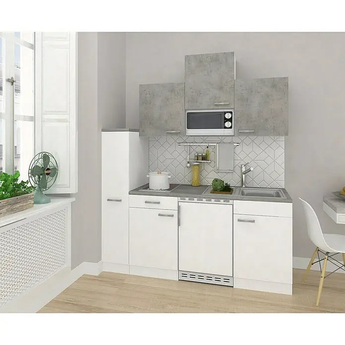 Respekta Singleküche KB180WWBMIG - Breite: 150 cm, Mit Duo-Kochmulde, Betonoptik - Vorderansicht