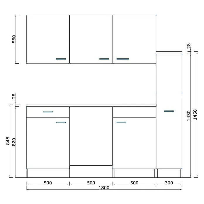 Respekta Singleküche KB180WWBMIG - Breite: 150 cm, Mit Duo-Kochmulde, Betonoptik