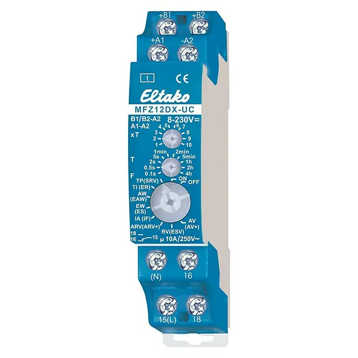 Eltako Multifunktions-Zeitrelais MFZ12DX-UC - Verteilereinbau, 10 A, 250 V - Vorderansicht