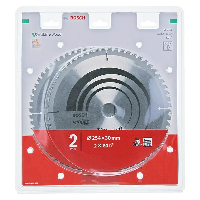 Bosch Kreissägeblatt Optiline Wood - Durchmesser: 254 mm, Bohrung: 30 mm, 60 Zähne - Vorderansicht