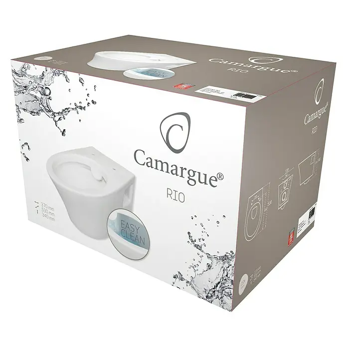 Camargue Rio Wand-WC - Spülrandlos, Ohne Spezialglasur, Spülform: Tief, WC Abgang: Waagerecht, Weiß - Vorderansicht