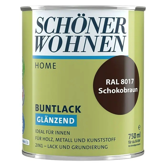 SCHÖNER WOHNEN-Farbe Home Buntlack RAL 8017 - Schokobraun, 750 ml, Glänzend - Vorderansicht