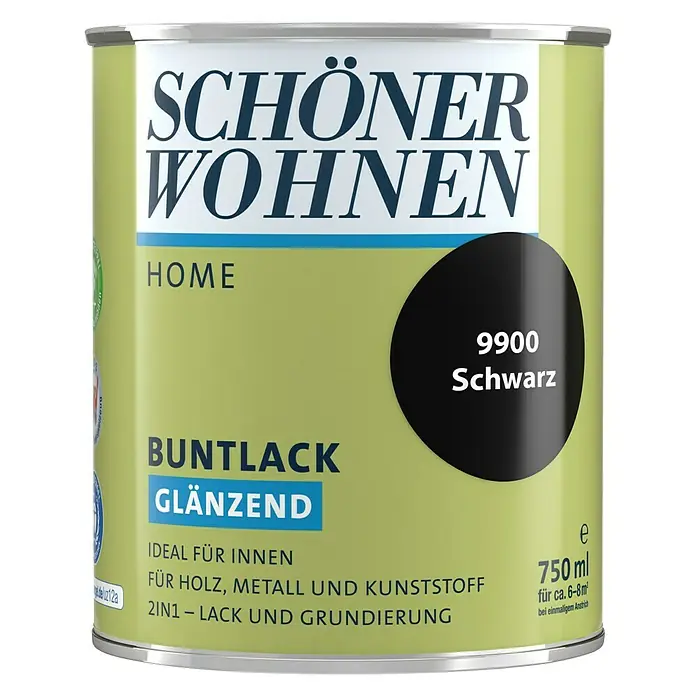 SCHÖNER WOHNEN-Farbe Home Buntlack - Schwarz, 750 ml, Glänzend - Vorderansicht