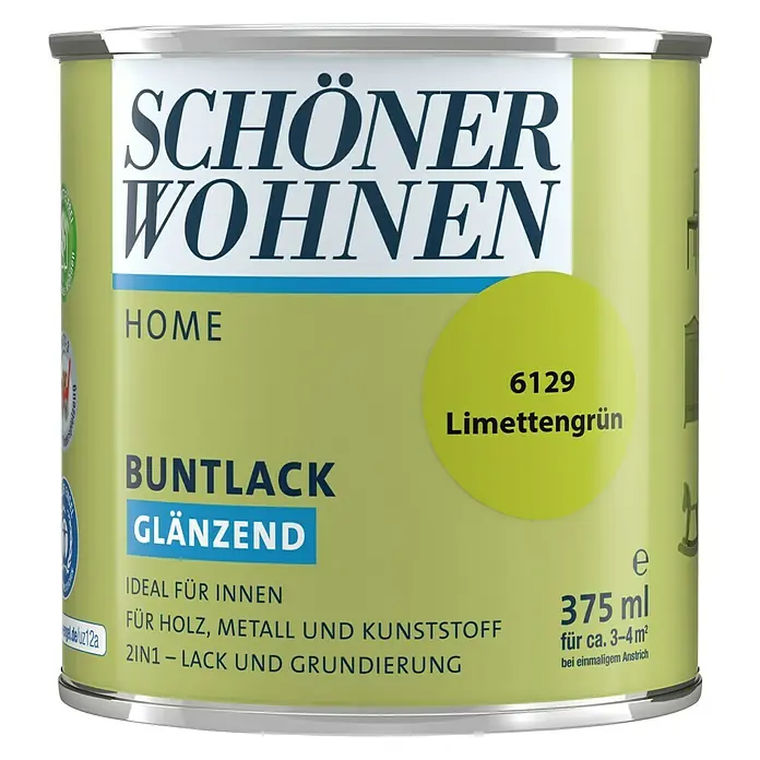SCHÖNER WOHNEN-Farbe Home Buntlack - Limettengrün, 375 ml, Glänzend - Vorderansicht