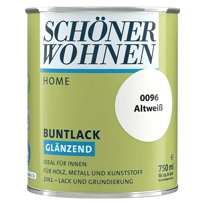 SCHÖNER WOHNEN-Farbe Home Buntlack - Altweiß, 750 ml, Glänzend - Vorderansicht