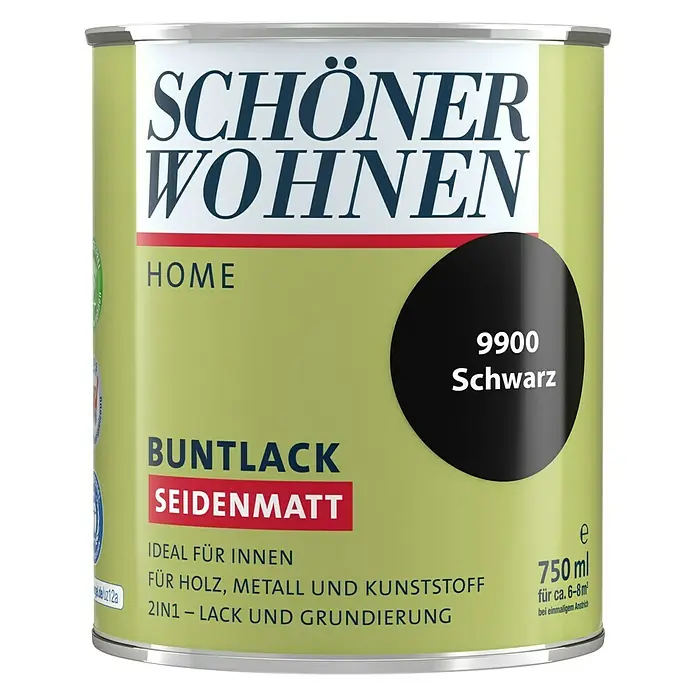 SCHÖNER WOHNEN-Farbe Home Buntlack - Schwarz, 750 ml, Seidenmatt - Vorderansicht