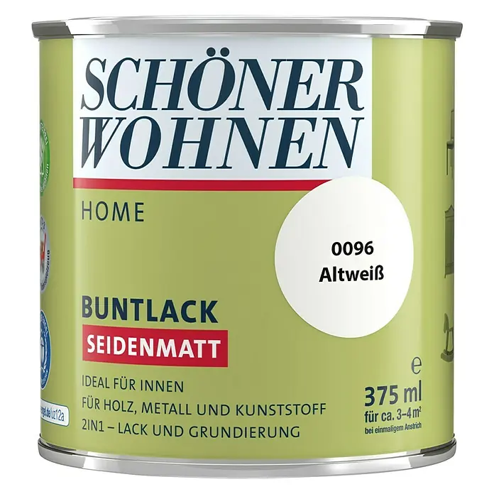 SCHÖNER WOHNEN-Farbe Home Buntlack - Altweiß, 375 ml, Seidenmatt - Vorderansicht