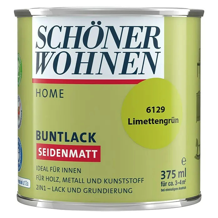 SCHÖNER WOHNEN-Farbe Home Buntlack - Limettengrün, 375 ml, Seidenmatt - Vorderansicht