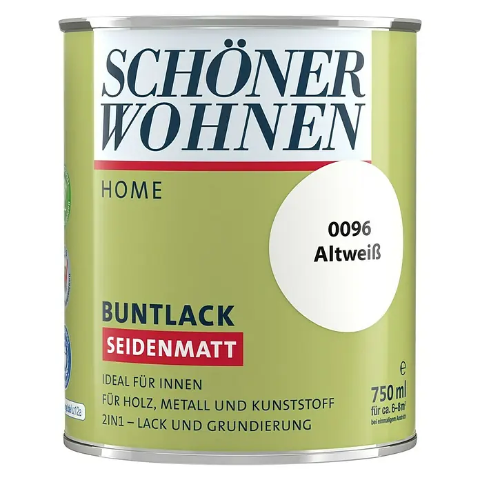 SCHÖNER WOHNEN-Farbe Home Buntlack - Altweiß, 750 ml, Seidenmatt - Vorderansicht
