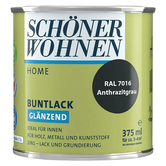 SCHÖNER WOHNEN-Farbe Home Buntlack - Anthrazitgrau, 375 ml, Glänzend - Vorderansicht