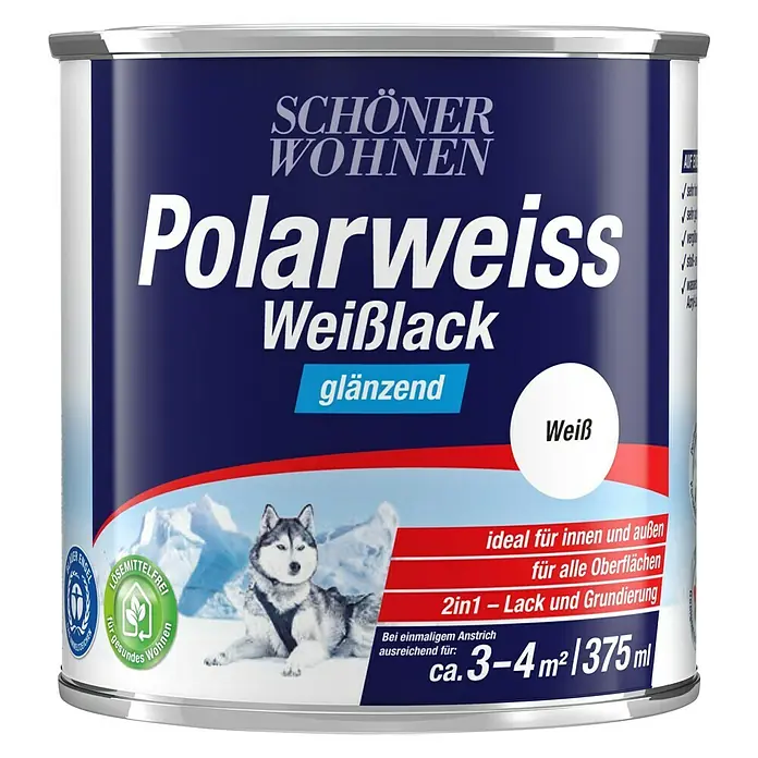 SCHÖNER WOHNEN-Farbe Weißlack Polarweiß - 375 ml, Weiß, Glänzend - Vorderansicht