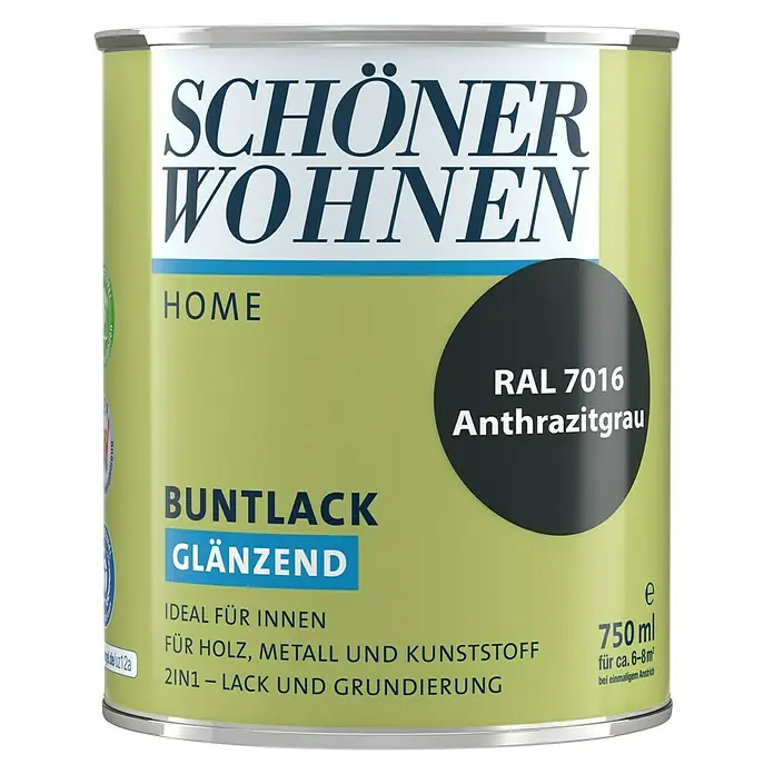 SCHÖNER WOHNEN-Farbe Home Buntlack - Anthrazitgrau, 750 ml, Glänzend - Vorderansicht