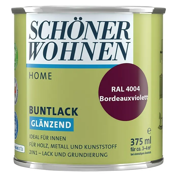 SCHÖNER WOHNEN-Farbe Home Buntlack - Bordeauxviolett, 375 ml, Glänzend - Vorderansicht