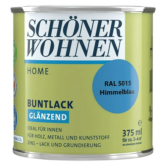 SCHÖNER WOHNEN-Farbe Home Buntlack - Himmelblau, 375 ml, Glänzend - Vorderansicht