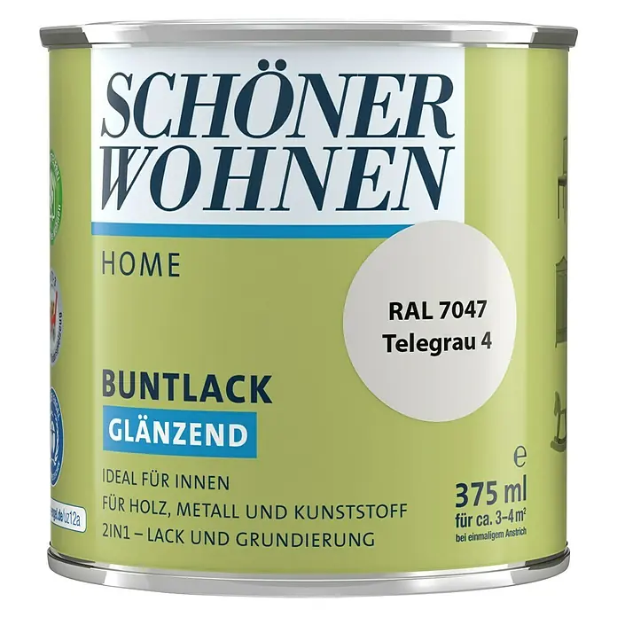 SCHÖNER WOHNEN-Farbe Home Buntlack - Telegrau, 375 ml, Glänzend - Vorderansicht