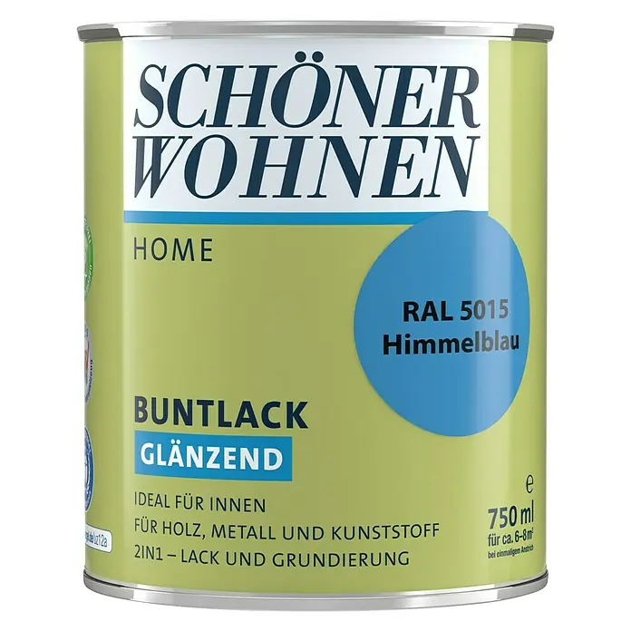 SCHÖNER WOHNEN-Farbe Home Buntlack - Himmelblau, 750 ml, Glänzend - Vorderansicht