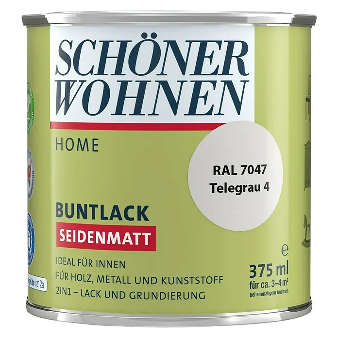 SCHÖNER WOHNEN-Farbe Home Buntlack - Telegrau, 375 ml, Seidenmatt - Vorderansicht