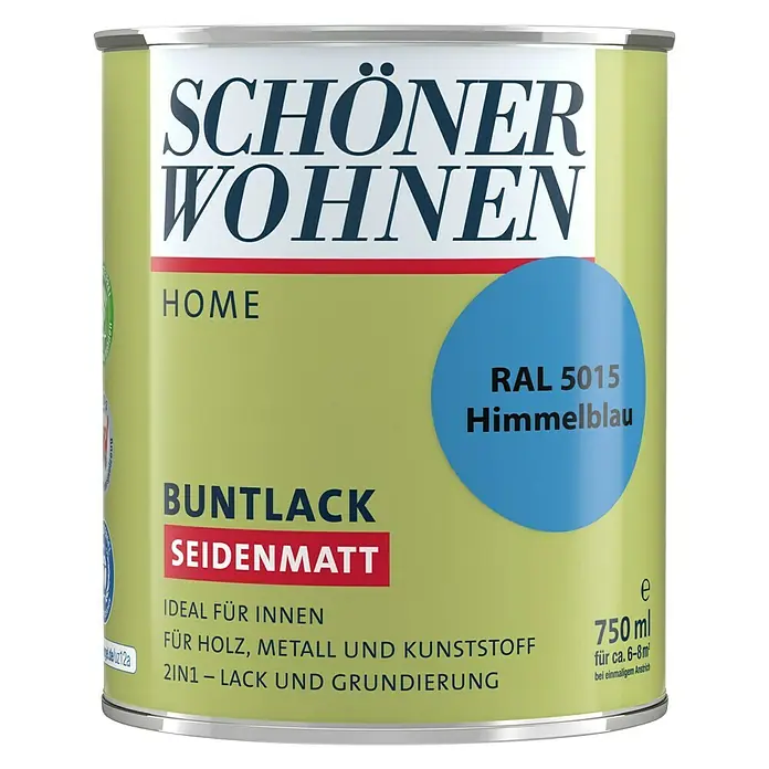 SCHÖNER WOHNEN-Farbe Home Buntlack - Himmelblau, 750 ml, Seidenmatt - Vorderansicht