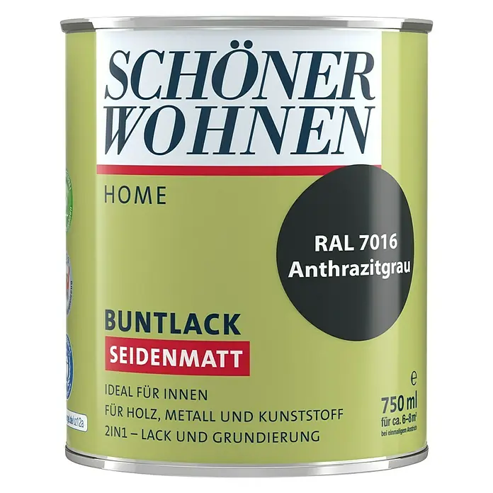SCHÖNER WOHNEN-Farbe Home Buntlack - Anthrazitgrau, 750 ml, Seidenmatt - Vorderansicht