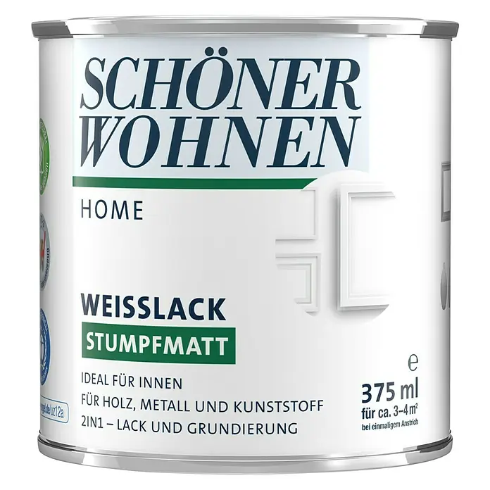 SCHÖNER WOHNEN-Farbe Home Weißlack - Reinweiß, 375 ml, Stumpfmatt - Vorderansicht