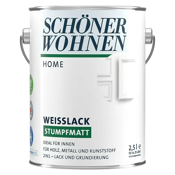 SCHÖNER WOHNEN-Farbe Home Weißlack - Reinweiß, 2,5 l, Stumpfmatt - Vorderansicht