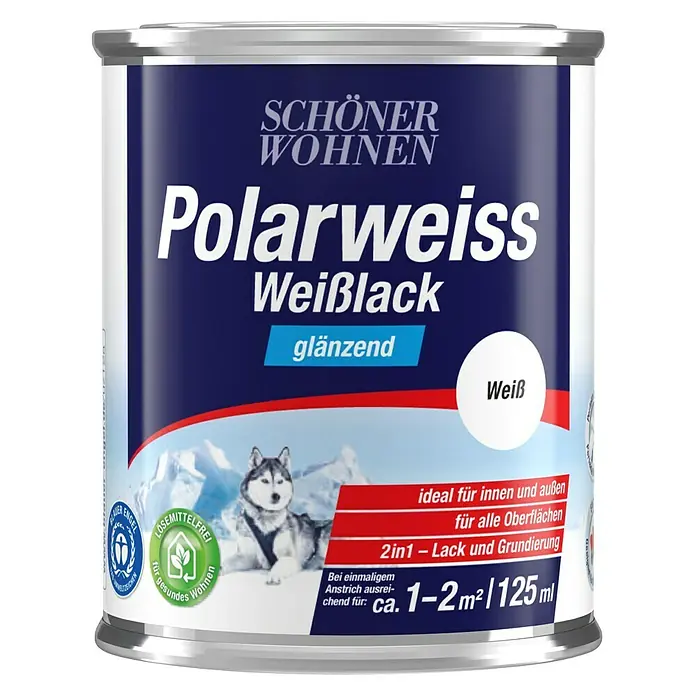 SCHÖNER WOHNEN-Farbe Weißlack Polarweiß - 125 ml, Weiß, Glänzend - Vorderansicht